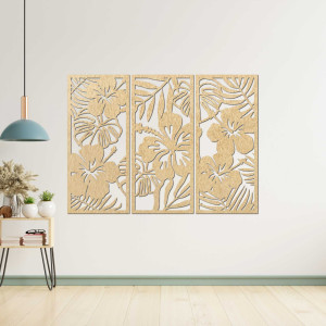 3-częściowy drewniany obraz z kwiatem Ibisztek - DROBERE 2