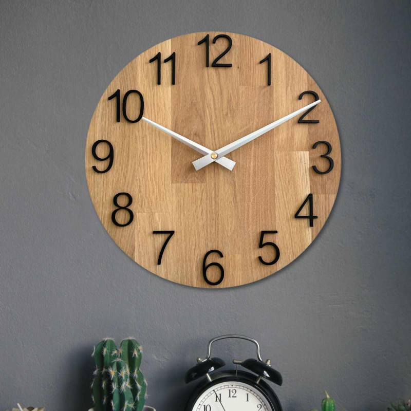 Zegar ścienny wykonany z litego drewna dębowego - minimalistyczny design UNITA