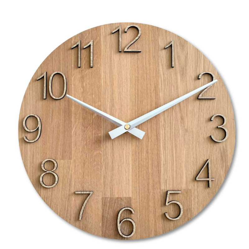 Zegar ścienny wykonany z litego drewna dębowego - minimalistyczny design UNITA