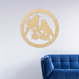 Drewniane malowidło ścienne przedstawiające ptaki na gałęzi 2