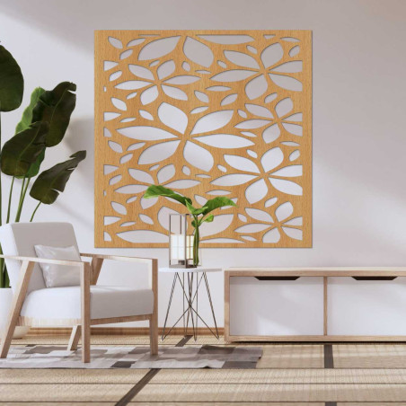 Drewniany kwadratowy obrazek z kwiatkiem - BOTANICA