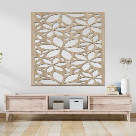 Drewniany kwadratowy obrazek z kwiatkiem - BOTANICA