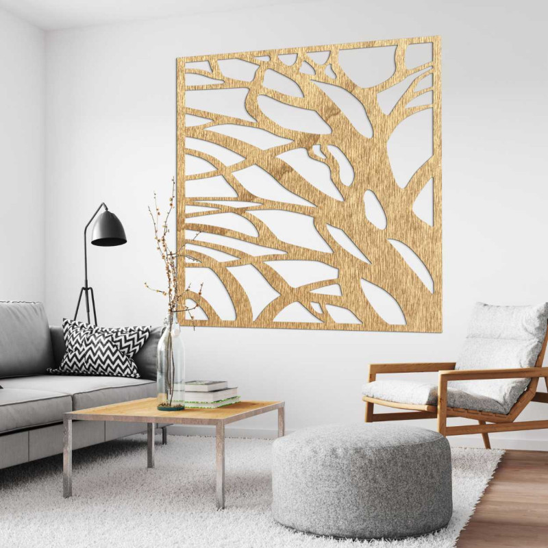 Drewniana dekoracja ścienna z abstrakcyjnym motywem drzewa i korzeni