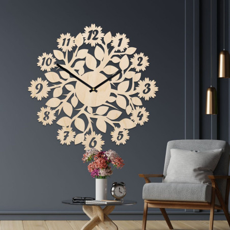 stylowy zegar z cyframi i kwiatami
