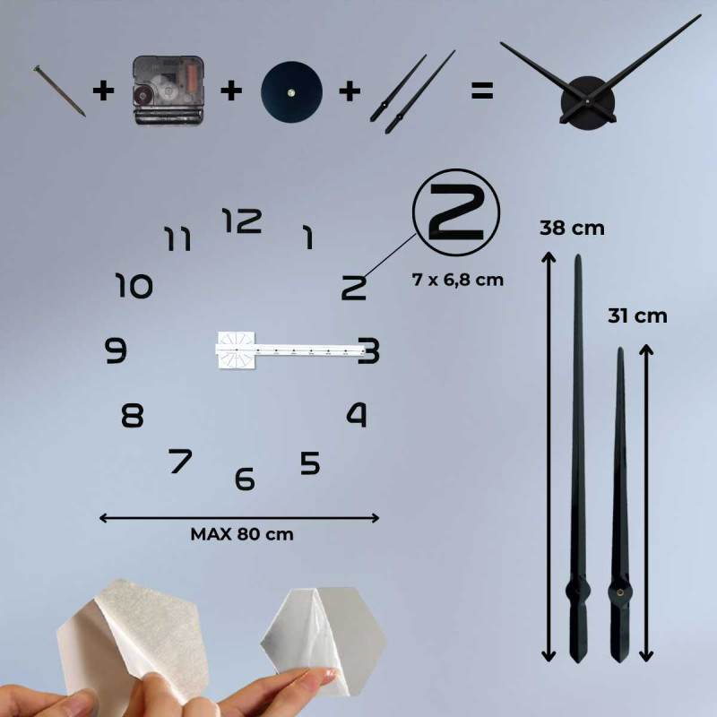 Zestaw zegarowy przeznaczony do montażu bezpośrednio na ścianie, bez ramki.