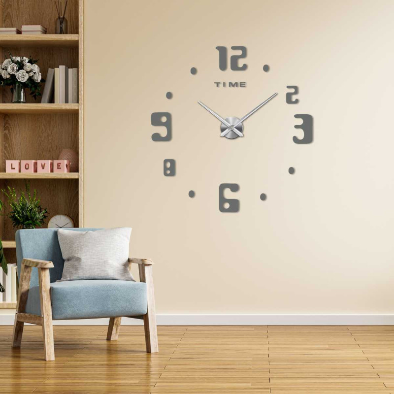 Zegar ścienny z napisem TIME pod liczbą dwanaście i nowoczesnym stylem numerycznym.