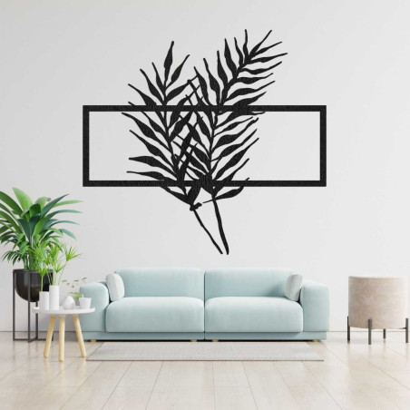 Drewniany obraz z minimalistycznymi liśćmi w ramie - PAPROCIE