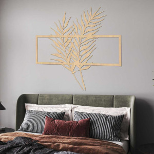 Drewniany obraz z minimalistycznymi liśćmi w ramie -... 2