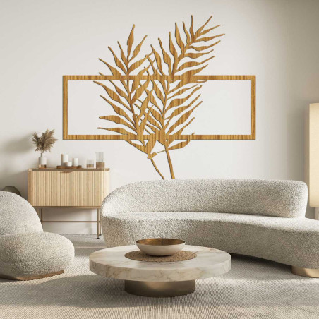 Drewniany obraz z minimalistycznymi liśćmi w ramie - PAPROCIE