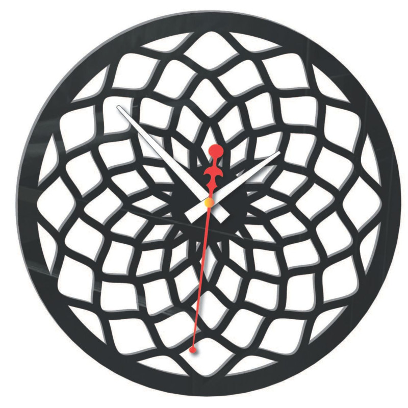 Czarny zegar ścienny z geometrycznym wzorem