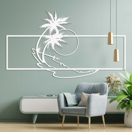 Motyw plażowy wyrzeźbiony w drewnie w czystym, geometrycznym stylu. Motyw plażowy wyrzeźbiony w drewnie w czystym, geometrycznym stylu.