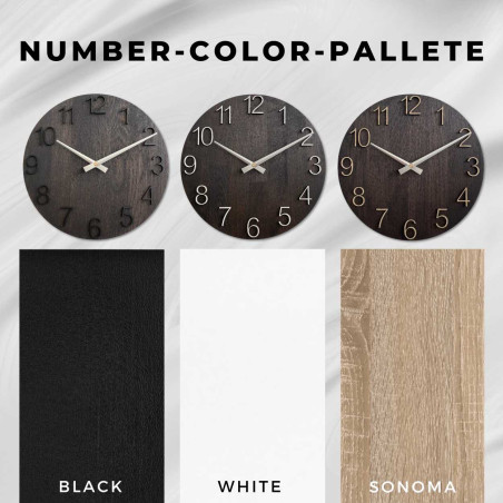 Nowoczesny drewniany zegar z prostą tarczą i metalowymi wskazówkami.