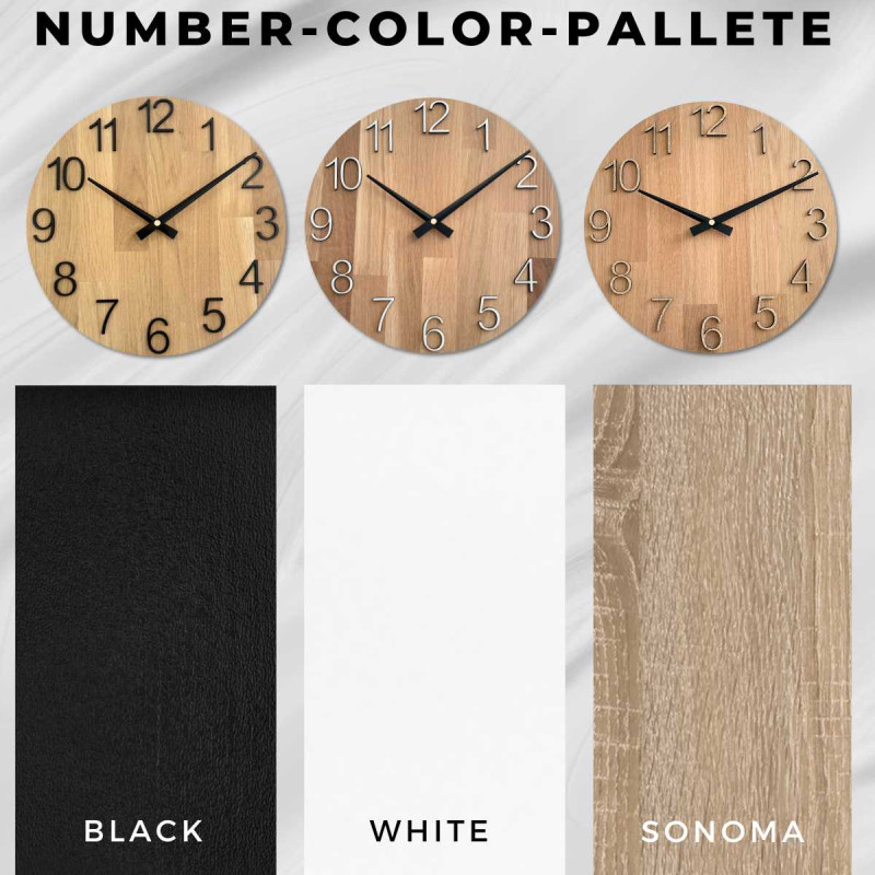 Okrągły zegar z ozdobnym wycięciem w środku i delikatnym wzorem drewna.