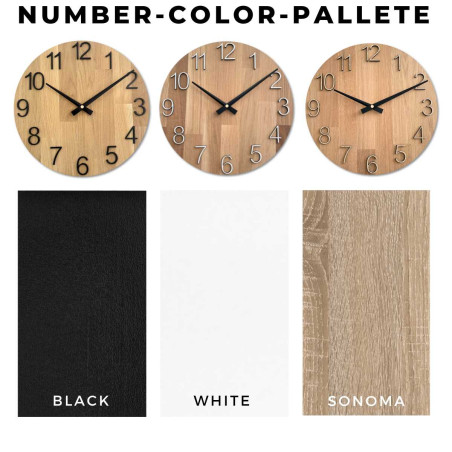 Okrągły zegar z ozdobnym wycięciem w środku i delikatnym wzorem drewna.