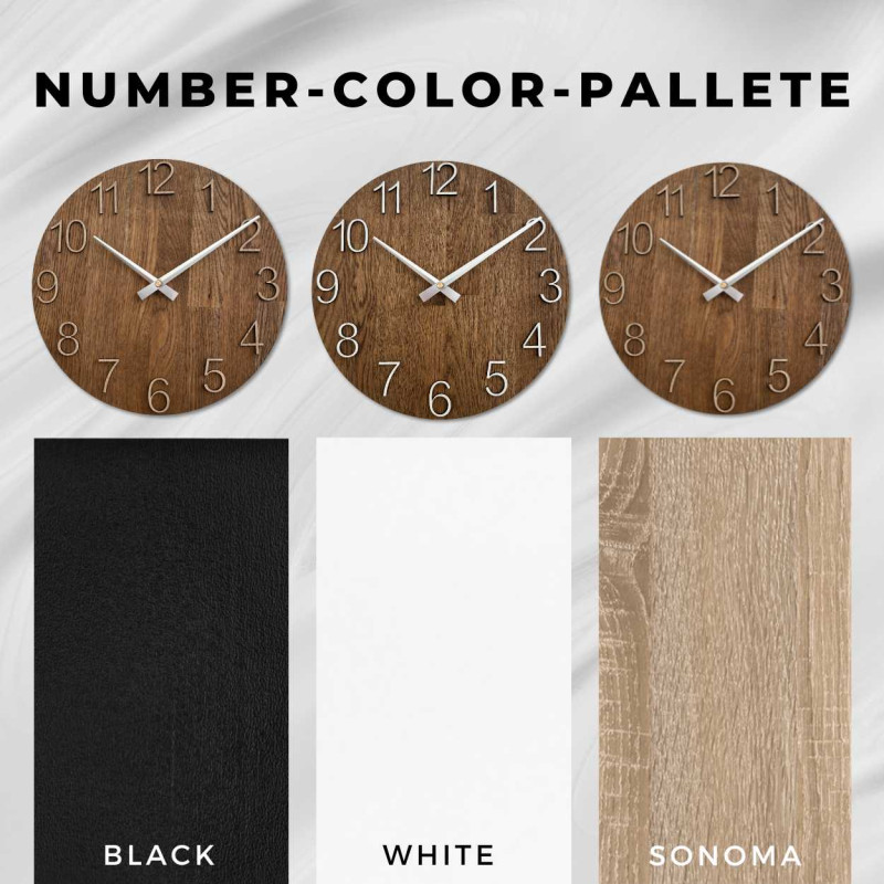 Rzeźbiony drewniany zegar z prostą tarczą i minimalistycznym wzornictwem.