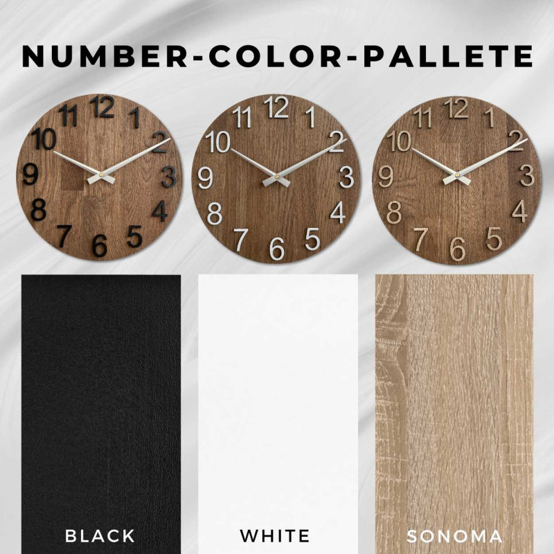 Nowoczesny drewniany zegar o okrągłym kształcie i dyskretnej tarczy