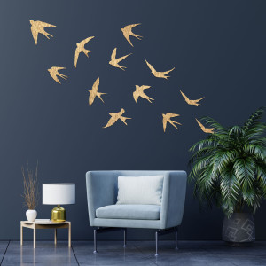 Drewniane dekoracje ścienne latające ptaki - FLOCK 2
