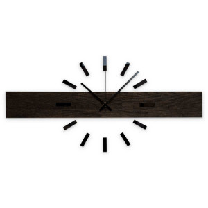 Elegancki drewniany zegar ścienny z minimalistycznym motywem.