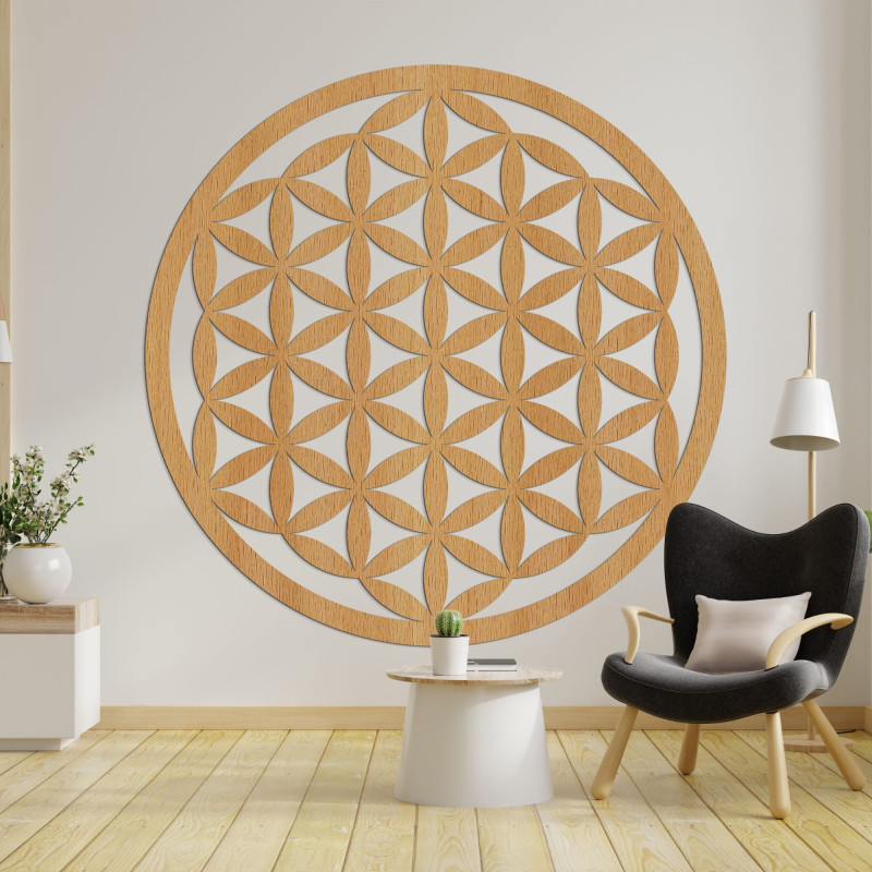 Elegancka rzeźbiona drewniana mandala na ścianie