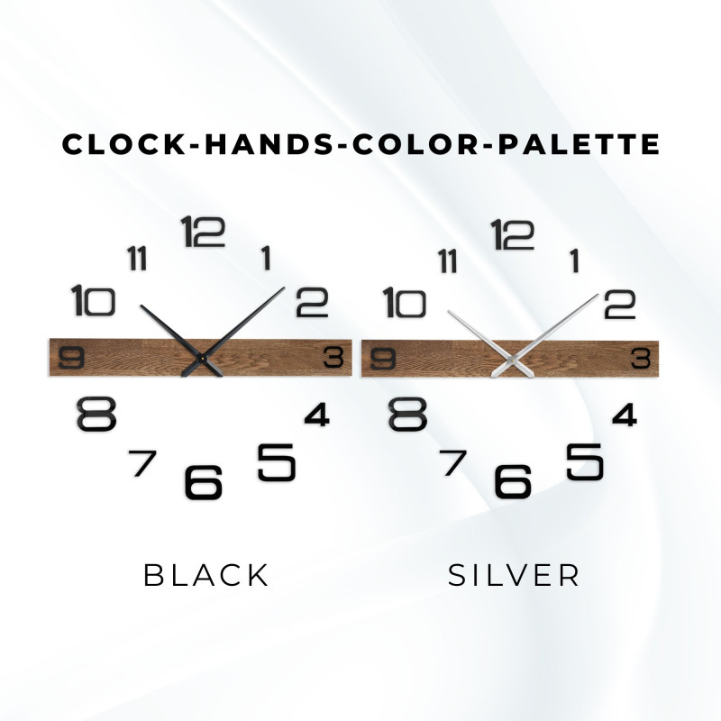 Duży drewniany zegar ścienny z charakterystycznymi czarnymi wskazówkami i oddzielnymi cyframi.