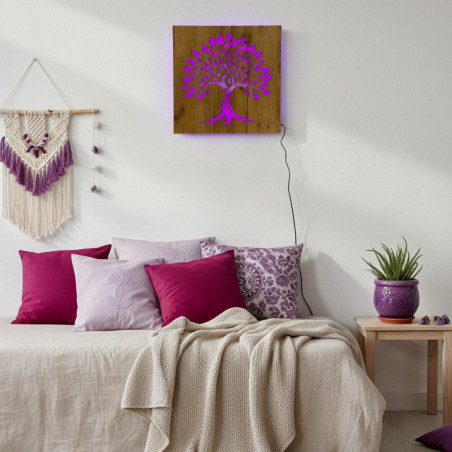 Obraz z drewna podświetlany LED "Drzewo Życia" dekoracja ścienna