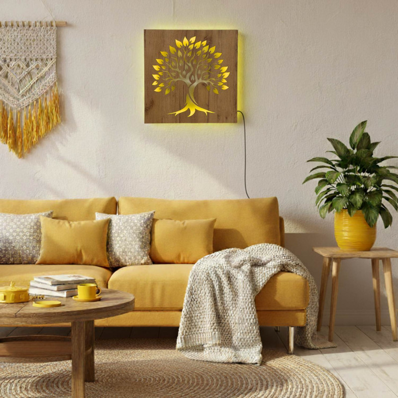 Obraz z drewna podświetlany LED "Drzewo Życia" dekoracja ścienna