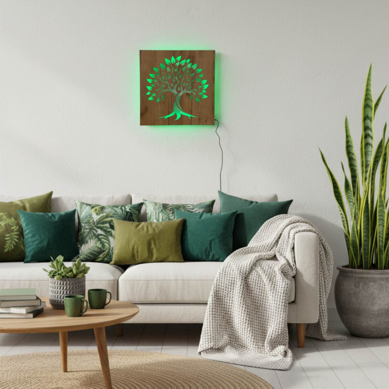 Obraz świetlny LED drzewo życia - drewniana dekoracja z podświetleniem LED RGB, n