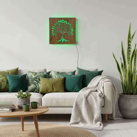 Obraz świetlny LED drzewo życia - drewniana dekoracja z podświetleniem LED RGB, n