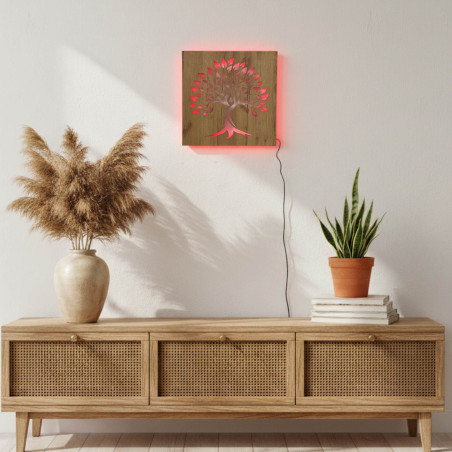 Obraz z drewna podświetlany LED "Drzewo Życia" dekoracja ścienna