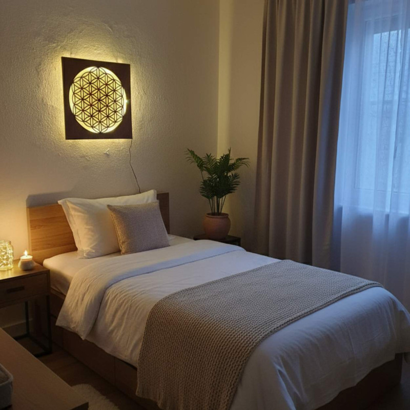 Podświetlany obraz na drewnie Kwiat Życia –...