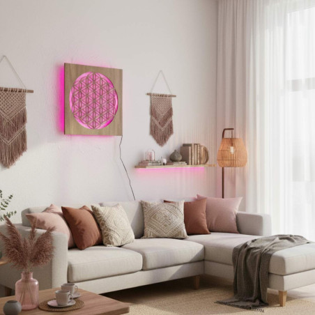 Podświetlana drewniana mandala - ozdoba wnętrza, relaksujące światło i ręcznie rzeźbiona ozdoba.