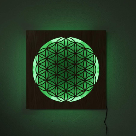 Podświetlana drewniana mandala - ozdoba wnętrza, relaksujące światło i ręcznie rzeźbiona ozdoba.