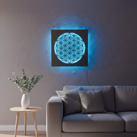 Podświetlana drewniana mandala - ozdoba wnętrza, relaksujące światło i ręcznie rzeźbiona ozdoba.