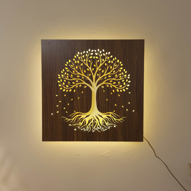 Drewniane Drzewo Życia z oświetleniem LED i pilotem