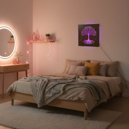 Drewniane Drzewo Życia z oświetleniem LED i pilotem