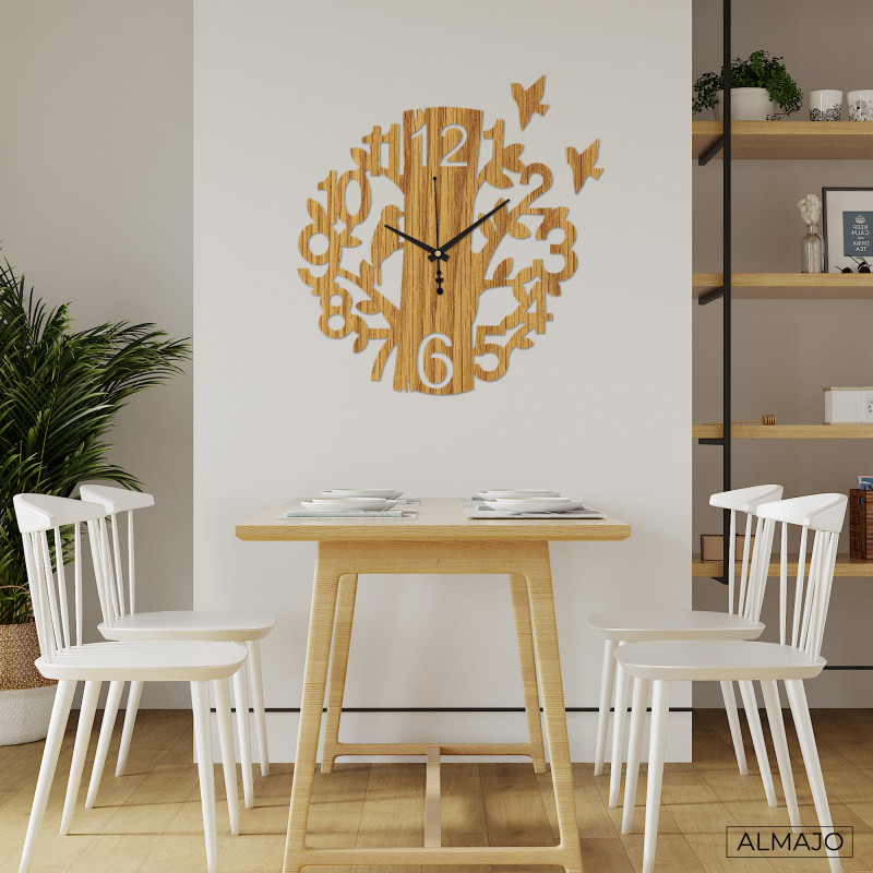 Drewniany zegar z ptakami - HELFERN