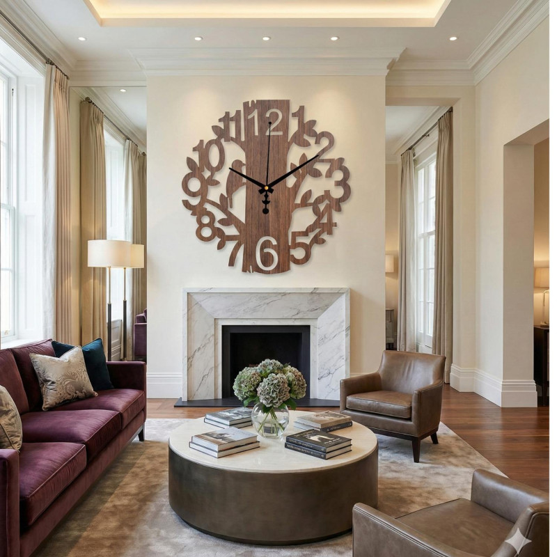 Drewniany zegar ścienny Ptak z cichym działaniem