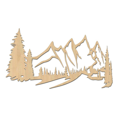 Malowidło ścienne na drewnie z motywem gór i gęstego lasu