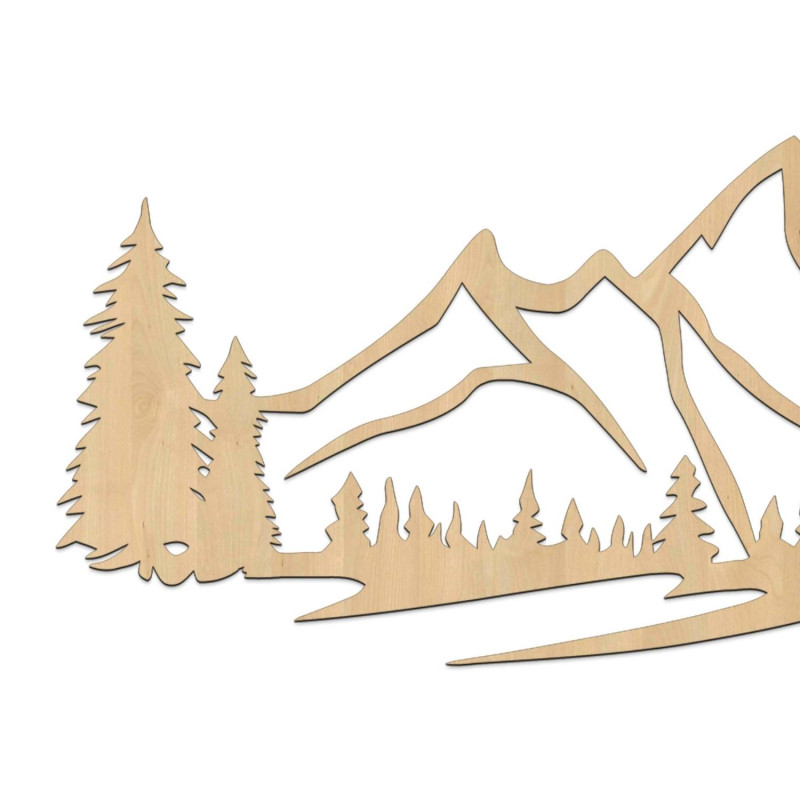 Malowidło ścienne na drewnie z motywem gór i gęstego lasu