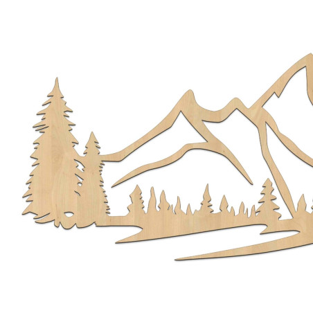 Malowidło ścienne na drewnie z motywem gór i gęstego lasu