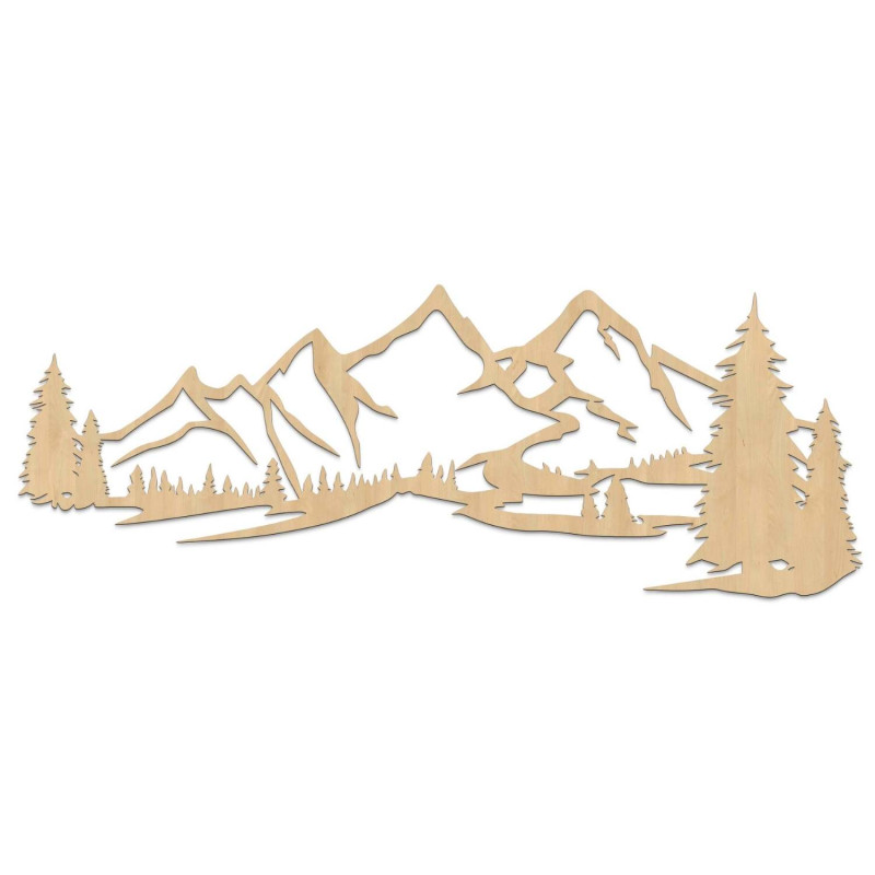 Malowidło ścienne na drewnie z motywem gór i gęstego lasu