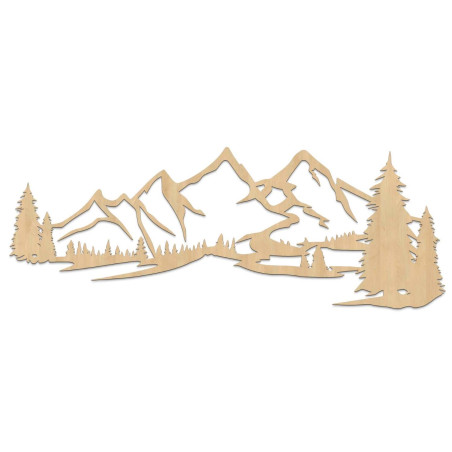 Malowidło ścienne na drewnie z motywem gór i gęstego lasu