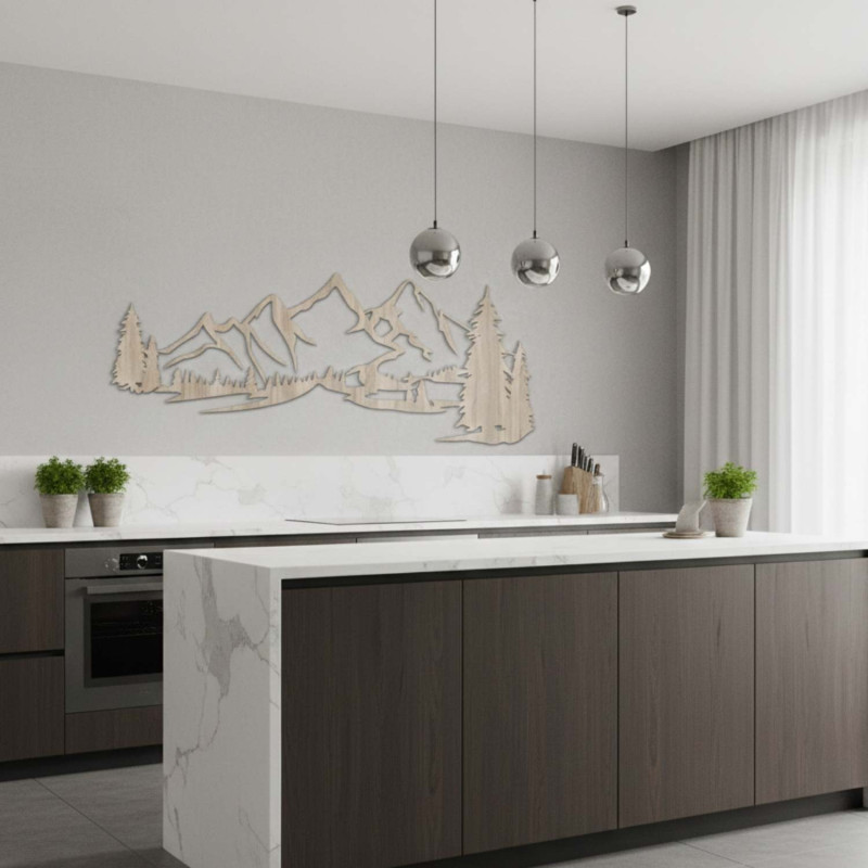 Drewniana dekoracja dąb sonoma, Nowoczesny obraz na drewnie Góry i las do dekoracji salonu