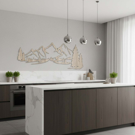 Drewniana dekoracja dąb sonoma, Nowoczesny obraz na drewnie Góry i las do dekoracji salonu