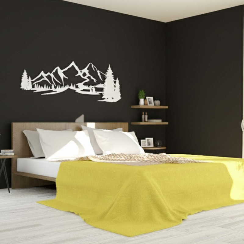 Drewniana dekoracja biała, Nowoczesny obraz na drewnie Góry i las do dekoracji salonu