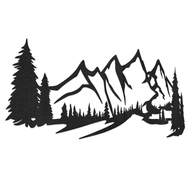 Drewniana dekoracja czarna, Nowoczesny obraz na drewnie Góry i las do dekoracji salonu