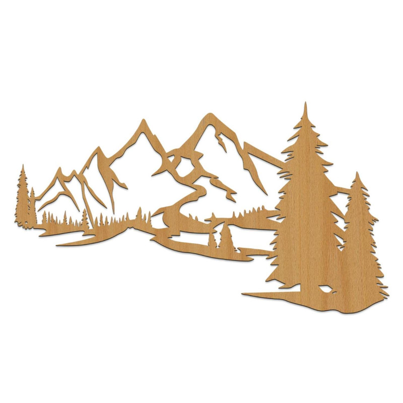 dekoracjaDąb, Panel ścienny z drewna z motywem górskim i lasem