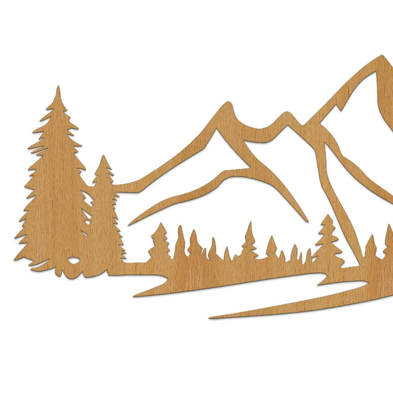 dekoracjaDąb, Panel ścienny z drewna z motywem górskim i lasem