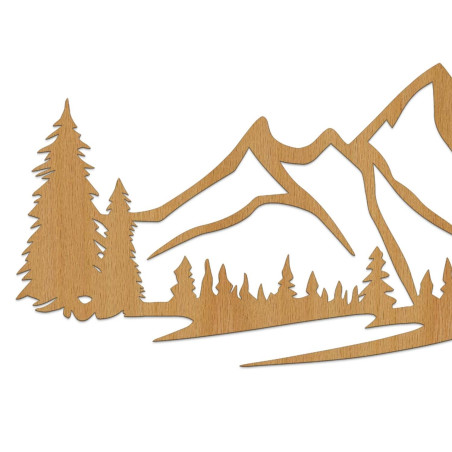 dekoracjaDąb, Panel ścienny z drewna z motywem górskim i lasem