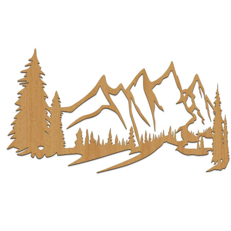dekoracjaDąb, Panel ścienny z drewna z motywem górskim i lasem